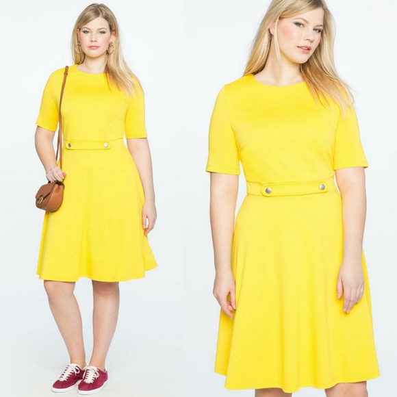 elbow sleeve fit and flare dress